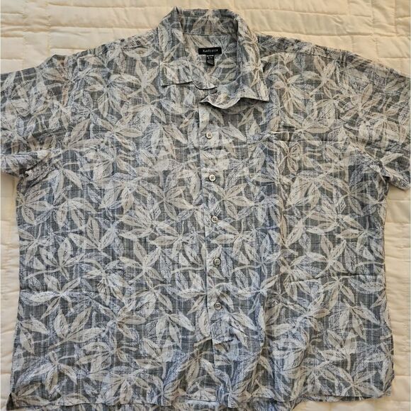 Van Heusen casual button down shirt sleeve shirt, gray leaves, XXL - Picture 2 of 4